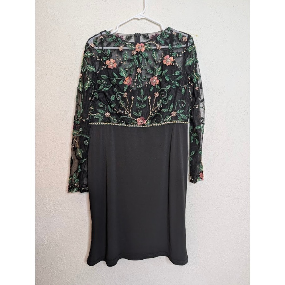 Mac Duggal Black Knee Length Dress‎ Floral Beaded Event Holiday Party Wedding 12
